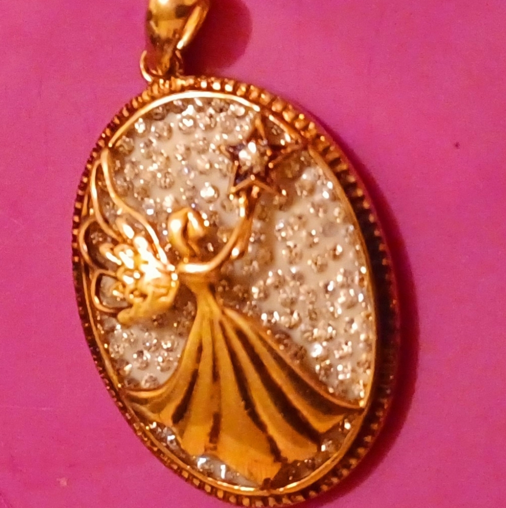 CN 925 Gold Over Sterling Silver Clear Crystal Guardian Angel Pendant